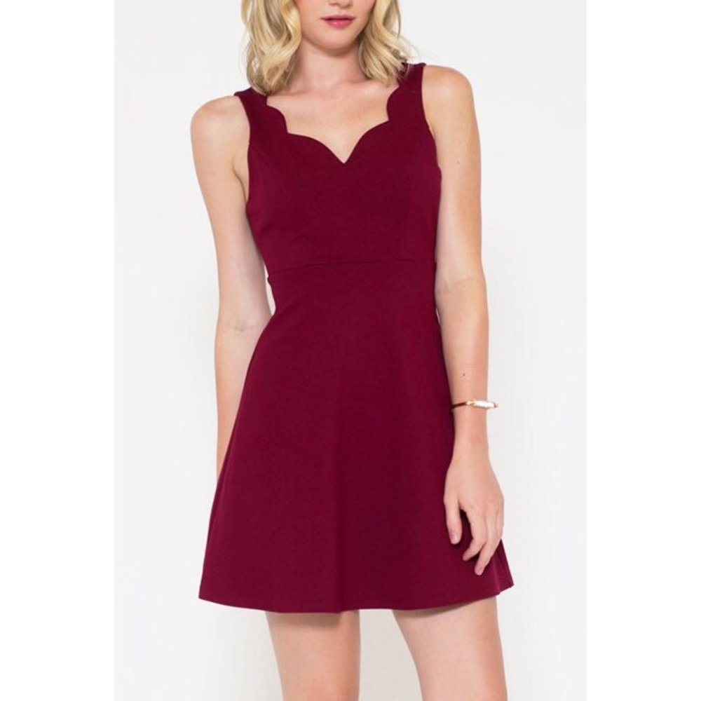 Burgundy Scalloped Skater Dress